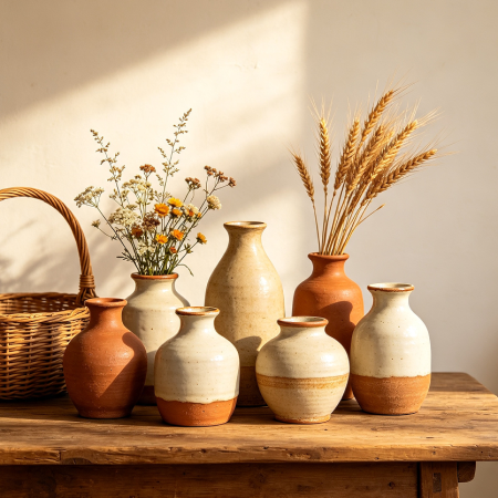 Rustic Farmhouse Decorative Ceramic Vase Set